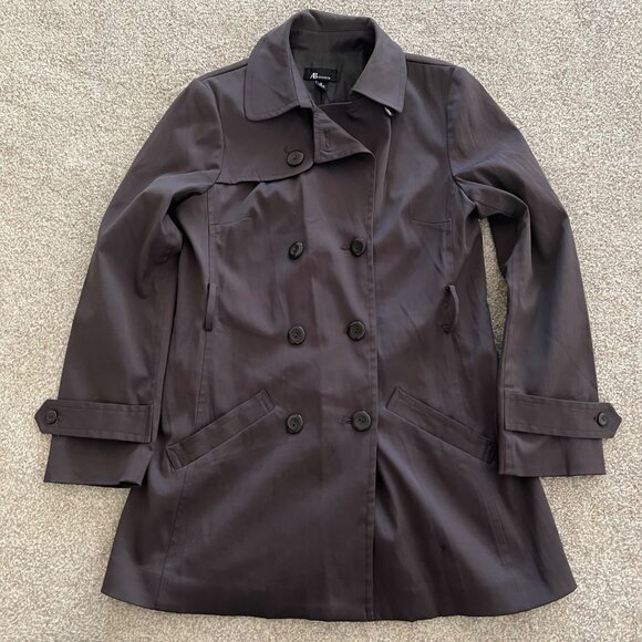 AB Studio Chic Minimalist Double Breasted Dark Gray Belted Overcoat Size 6 NWOT - Picture 7 of 11